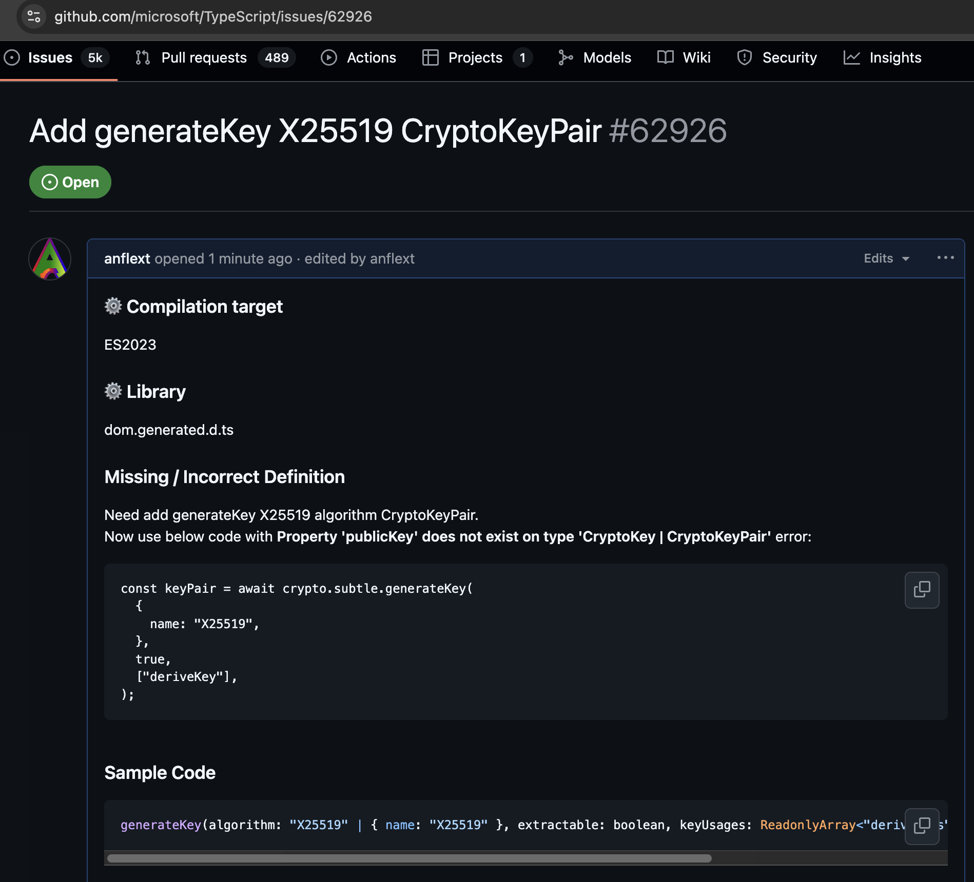 Try to submit generateKey X25519 TypeScript issue - opentiss press